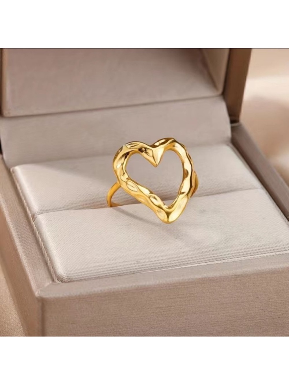 Chic Cuff Ring Stainless Steel 18k Gold Plated  Hollow Heart Design Adjustable
